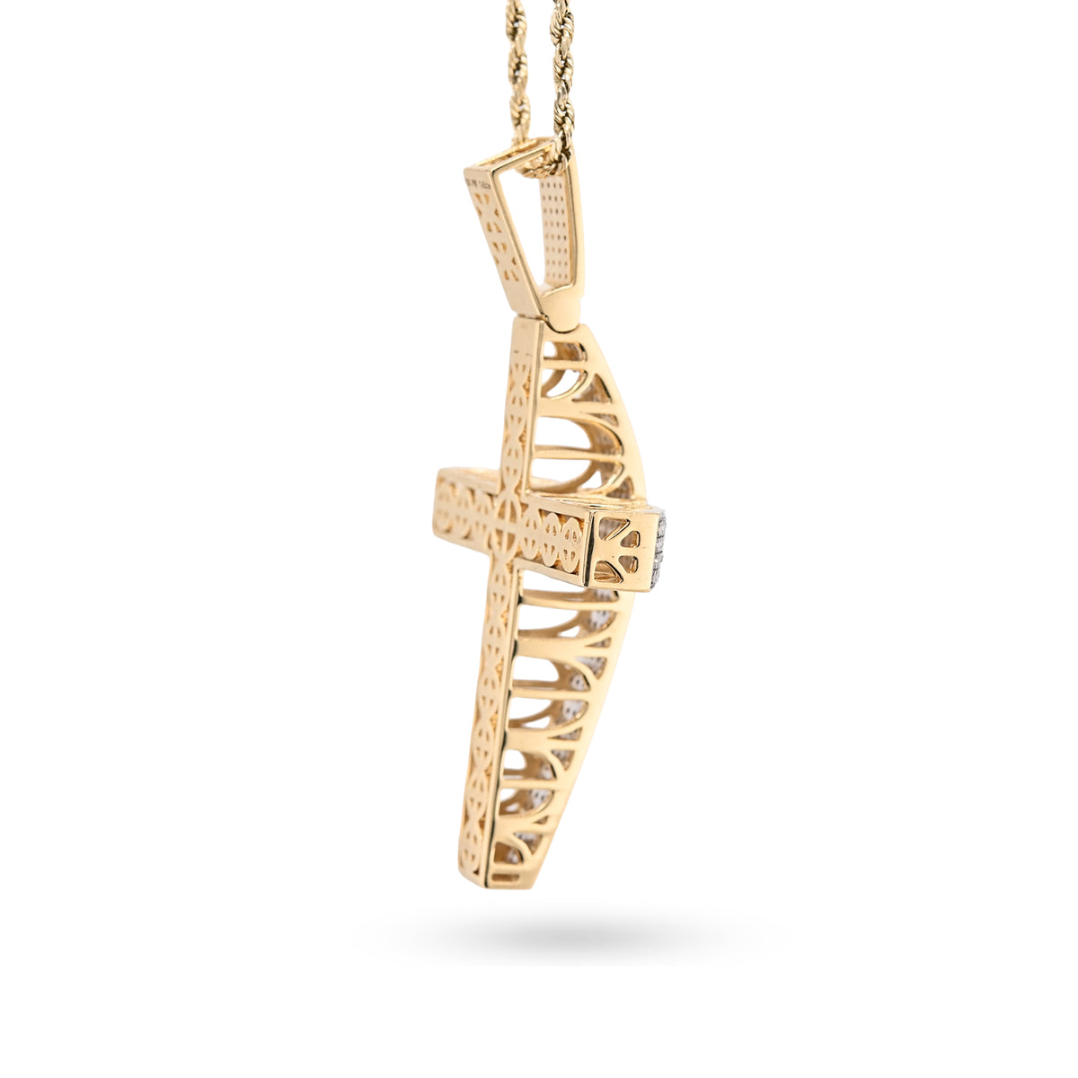 10K Yellow Gold 1.45 CT Natural Diamond Religious Cross Pendant Men Charm
