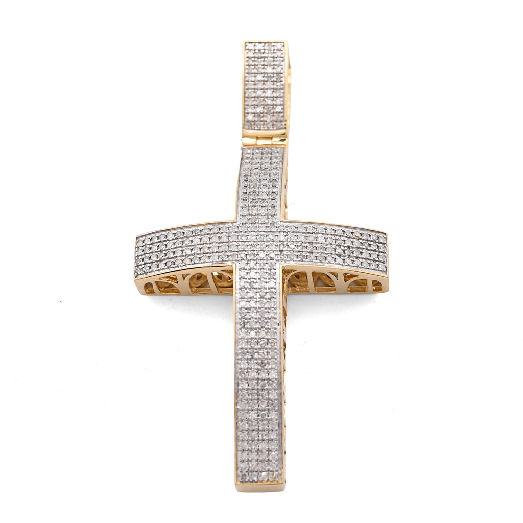 10K Yellow Gold 1.45 CT Natural Diamond Religious Cross Pendant Men Charm