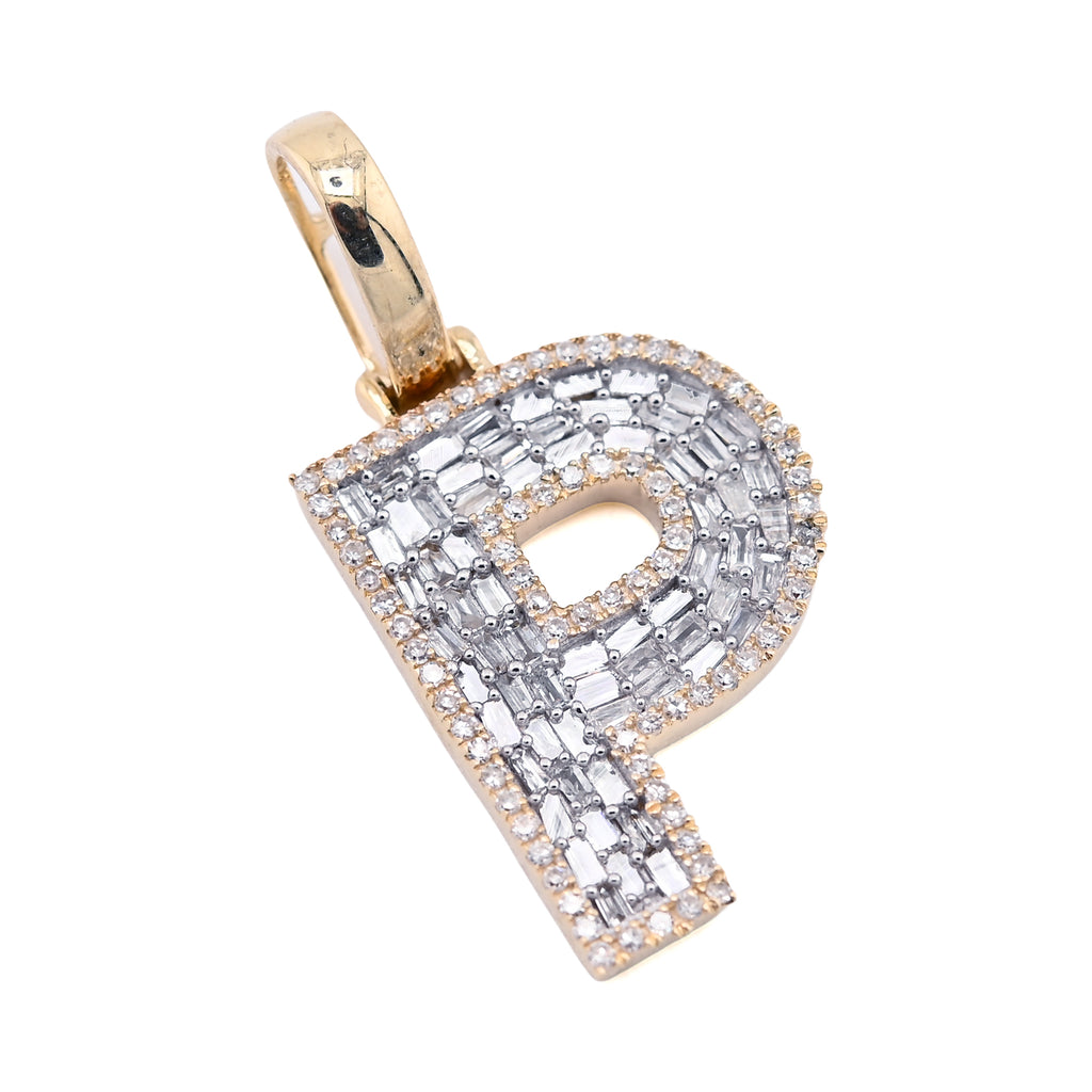 10K Yellow Gold 0,5 CT Natural Diamond "P" Initial Pendant Alphabet Men Women Charm