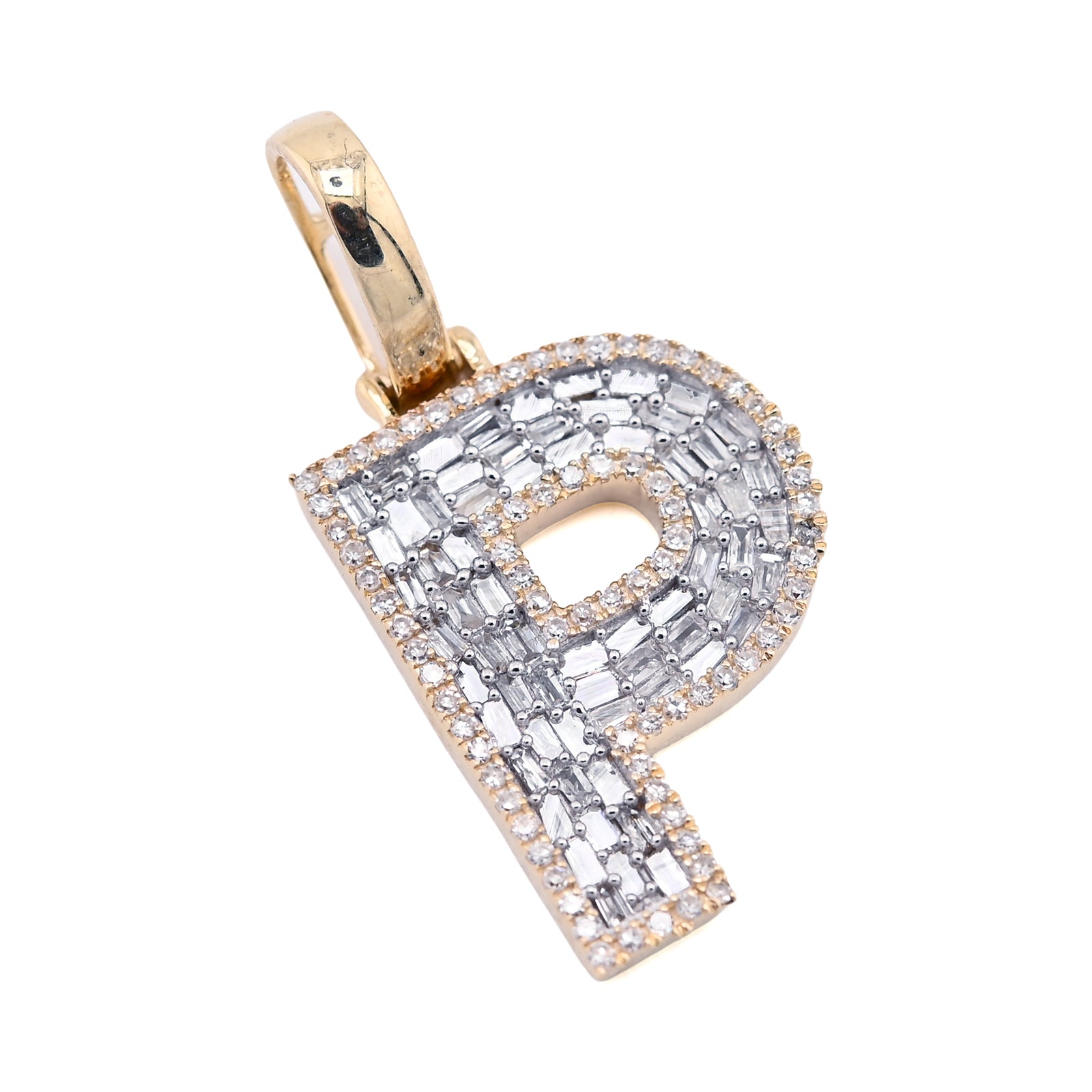 10K Yellow Gold 0,5 CT Natural Diamond "P" Initial Pendant Alphabet Men Women Charm