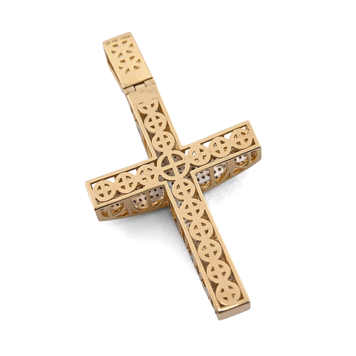 10K Yellow Gold 1.45 CT Natural Diamond Religious Cross Pendant Men Charm