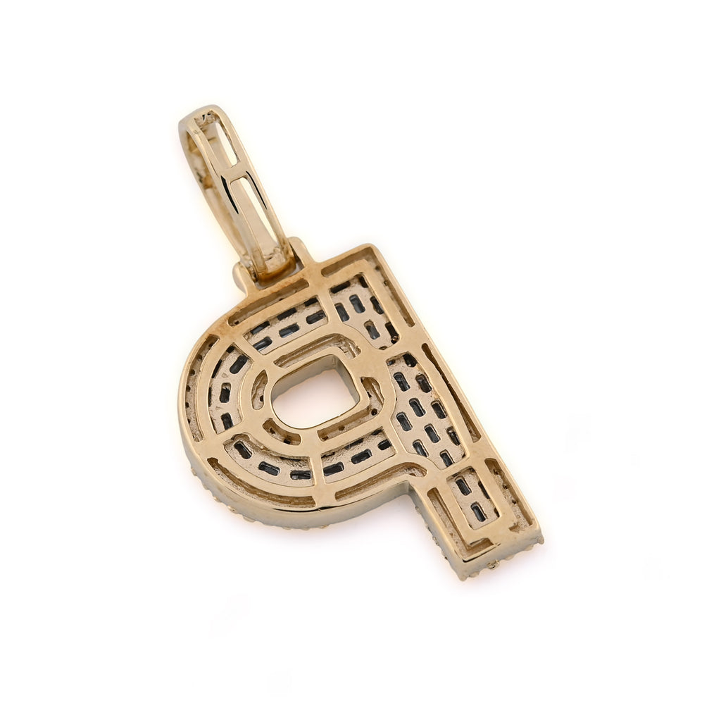 10K Yellow Gold 0,5 CT Natural Diamond "P" Initial Pendant Alphabet Men Women Charm
