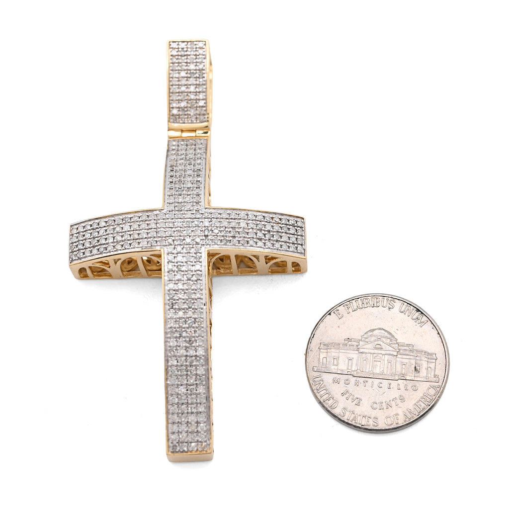 10K Yellow Gold 1.45 CT Natural Diamond Religious Cross Pendant Men Charm