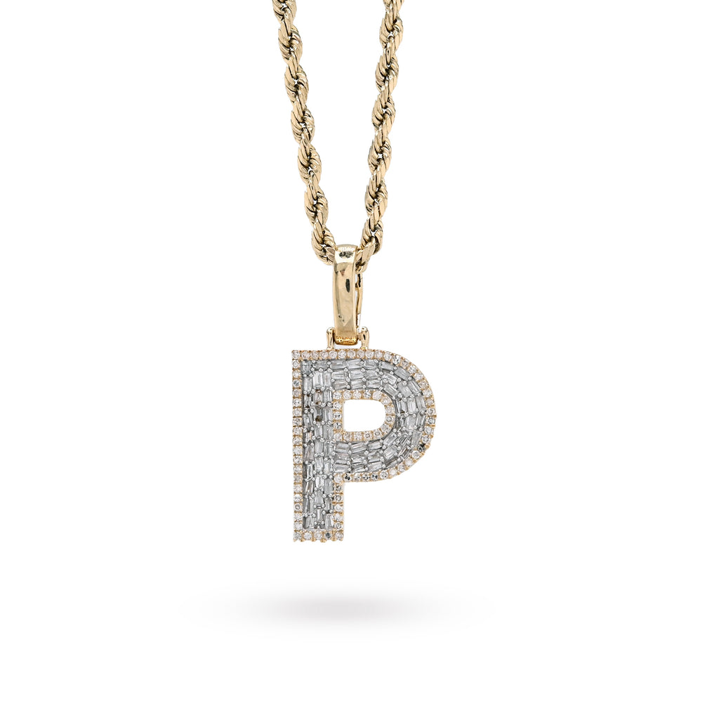 10K Yellow Gold 0,5 CT Natural Diamond "P" Initial Pendant Alphabet Men Women Charm