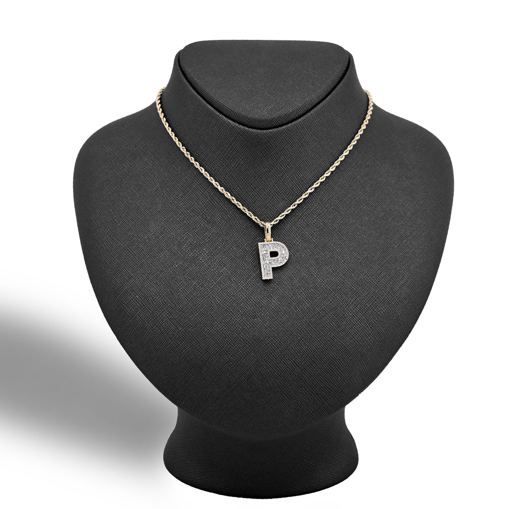 10K Yellow Gold 0,5 CT Natural Diamond "P" Initial Pendant Alphabet Men Women Charm