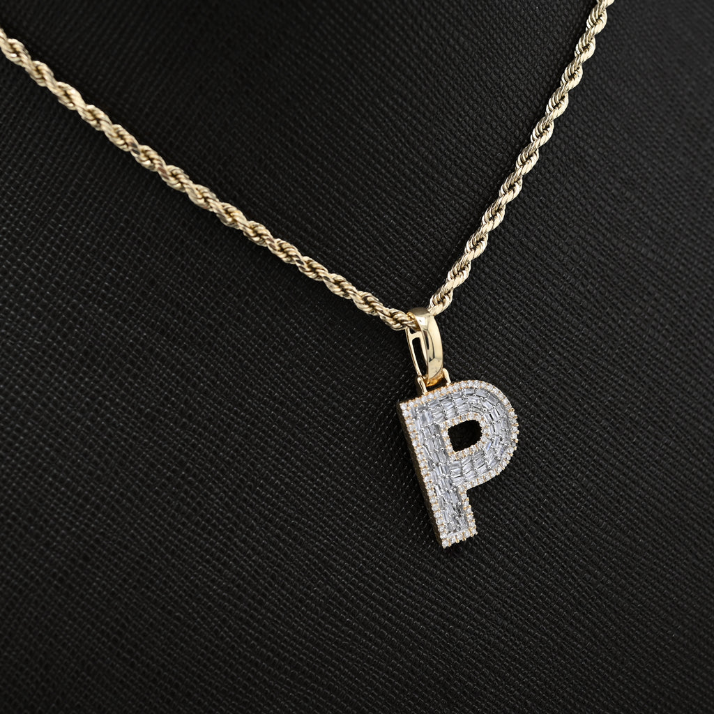 10K Yellow Gold 0,5 CT Natural Diamond "P" Initial Pendant Alphabet Men Women Charm