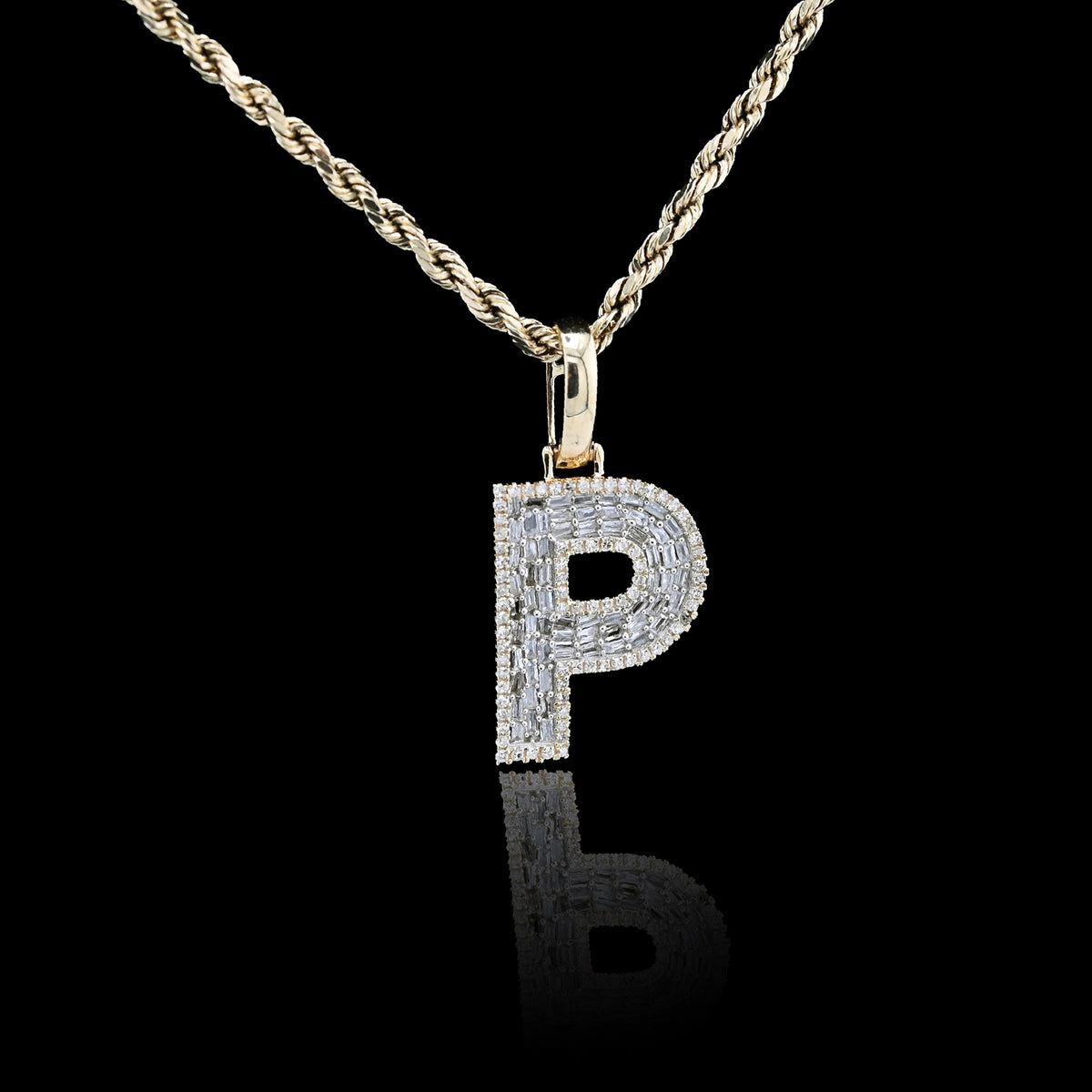 10K Yellow Gold 0,5 CT Natural Diamond "P" Initial Pendant Alphabet Men Women Charm
