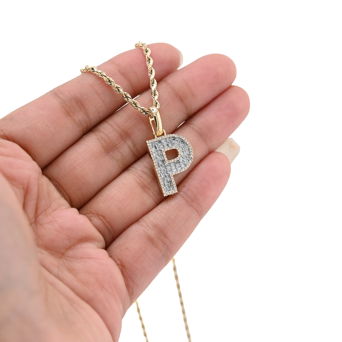 10K Yellow Gold 0,5 CT Natural Diamond "P" Initial Pendant Alphabet Men Women Charm