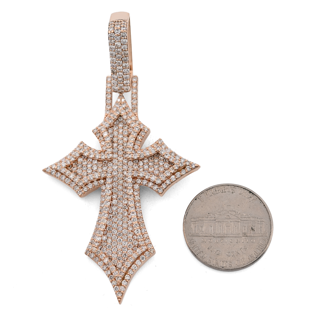 14K Rose Gold 4.27 CT Natural Diamond Religious Cross Pendant 23.1 g Men's Charm