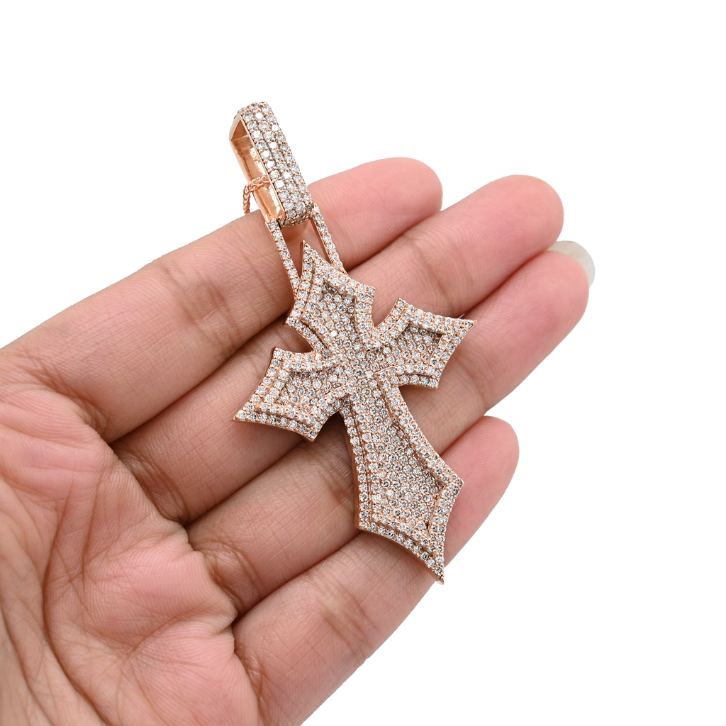 14K Rose Gold 4.27 CT Natural Diamond Religious Cross Pendant 23.1 g Men's Charm