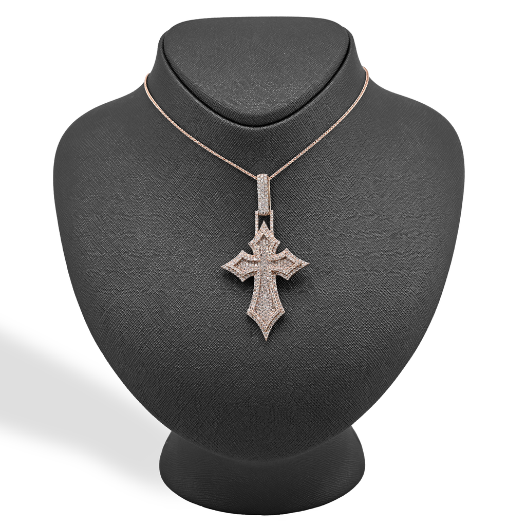 14K Rose Gold 4.27 CT Natural Diamond Religious Cross Pendant 23.1 g Men's Charm
