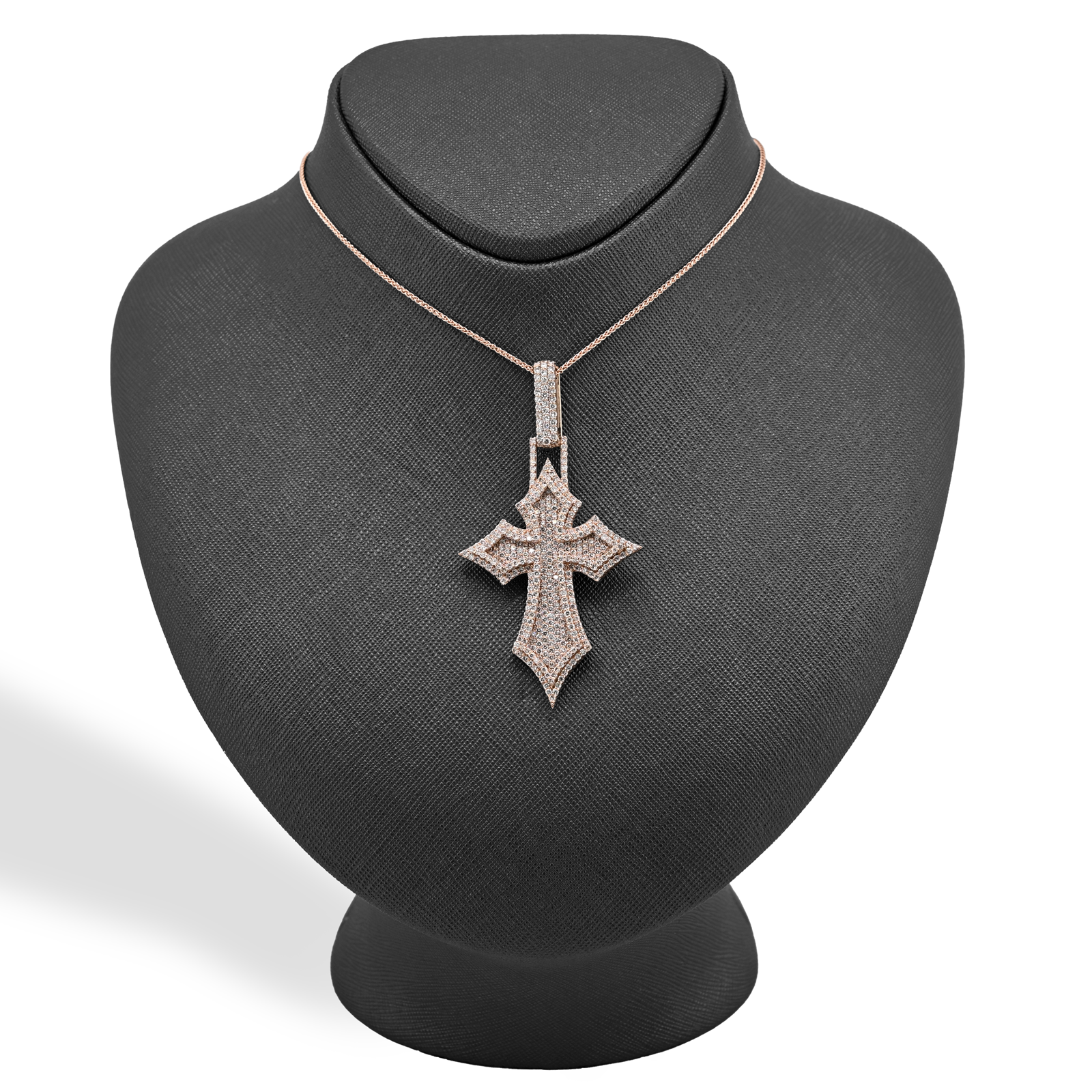 14K Rose Gold 4.27 CT Natural Diamond Religious Cross Pendant 23.1 g Men's Charm