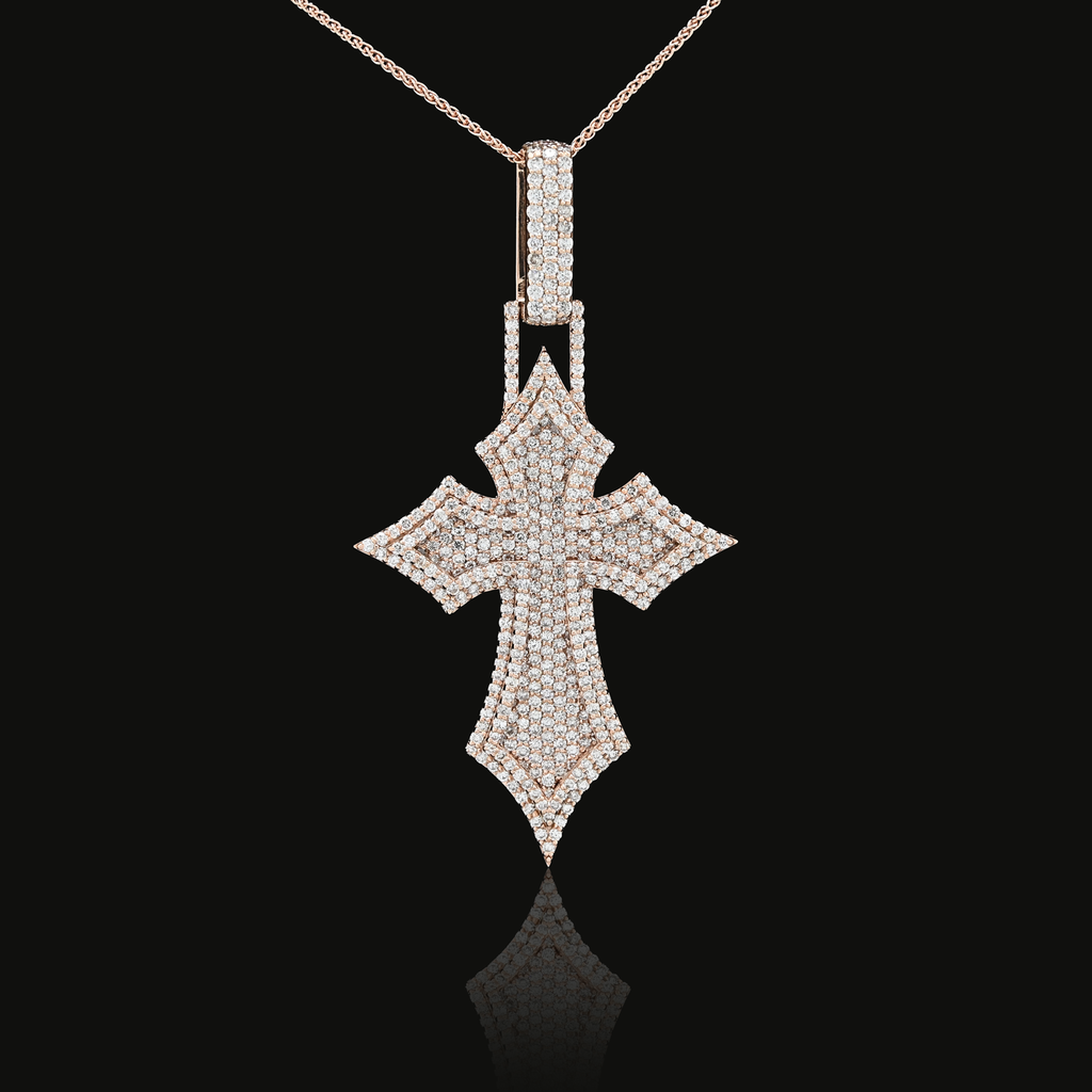 14K Rose Gold 4.27 CT Natural Diamond Religious Cross Pendant 23.1 g Men's Charm
