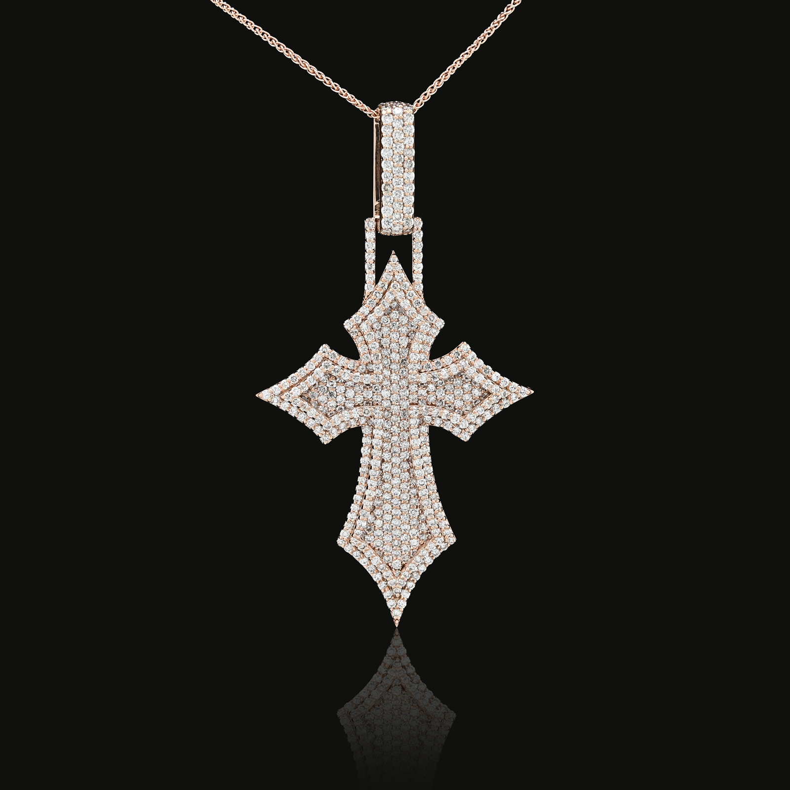 14K Rose Gold 4.27 CT Natural Diamond Religious Cross Pendant 23.1 g Men's Charm