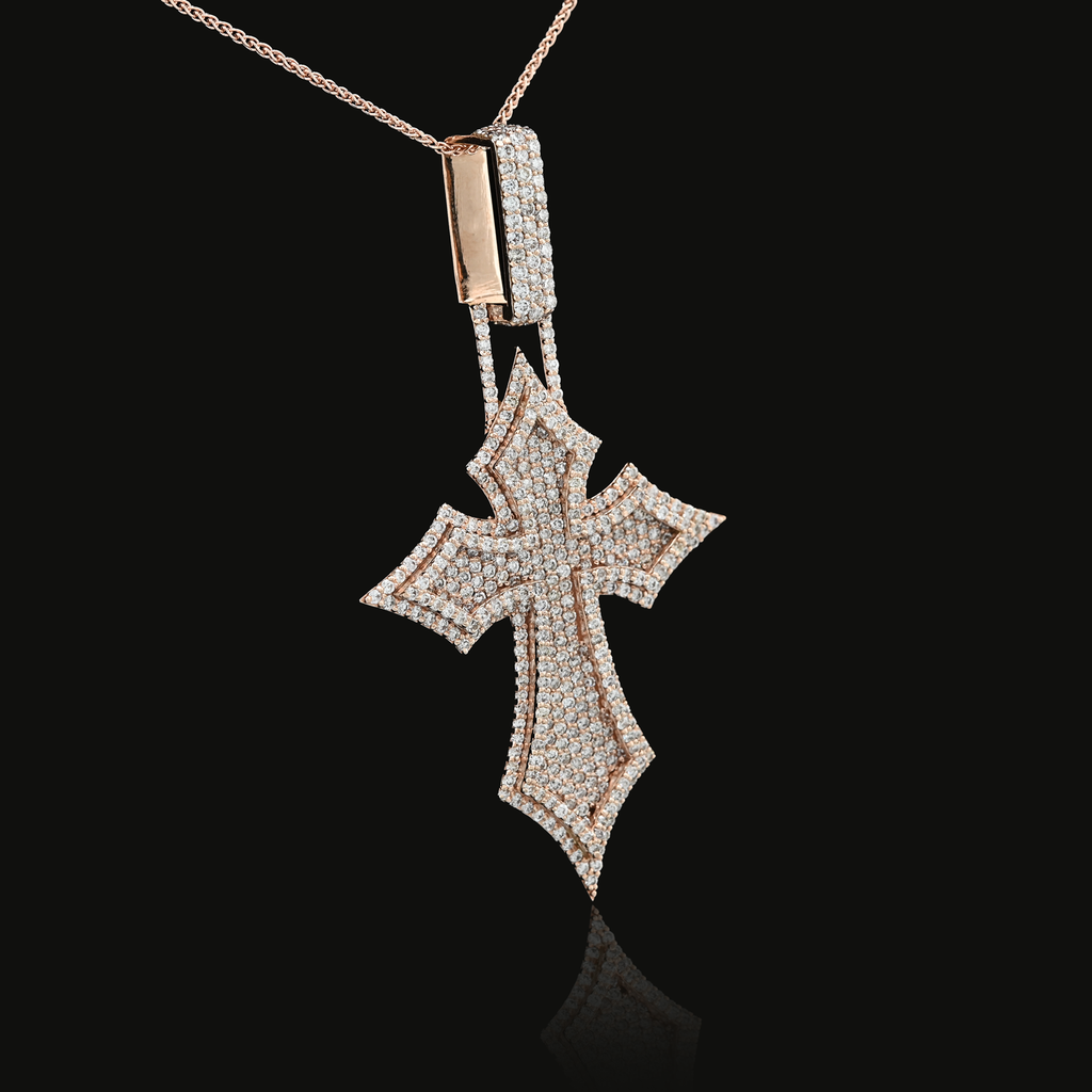 14K Rose Gold 4.27 CT Natural Diamond Religious Cross Pendant 23.1 g Men's Charm