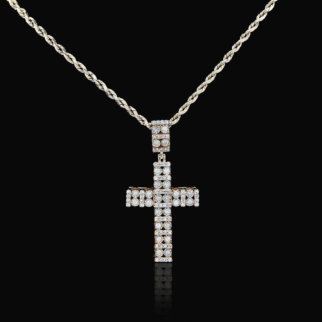 10K Yellow Gold 1.0 CT Natural Diamond Religious Cross Cage Back Men Women Pendant