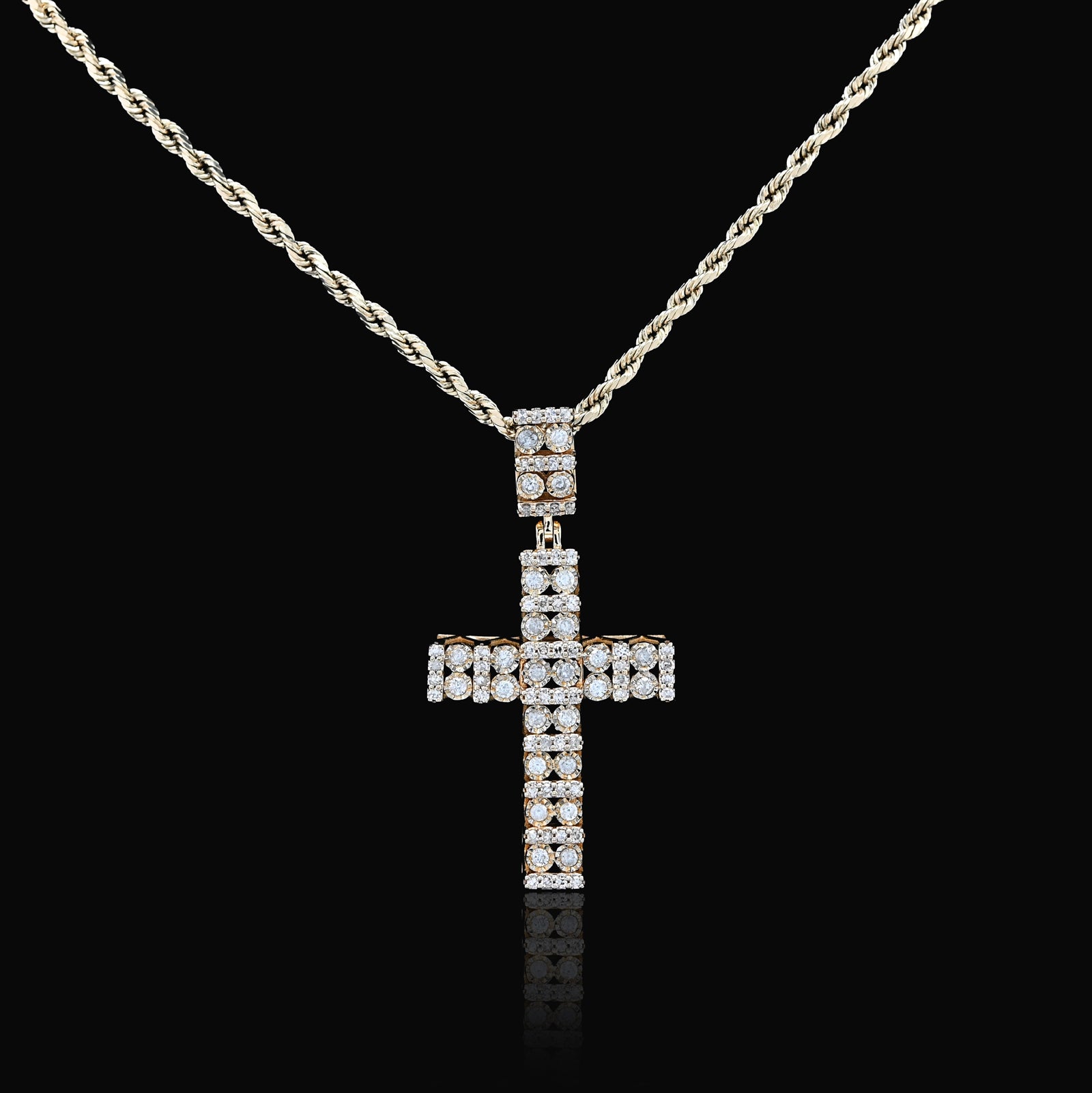 10K Yellow Gold 1.0 CT Natural Diamond Religious Cross Cage Back Men Women Pendant