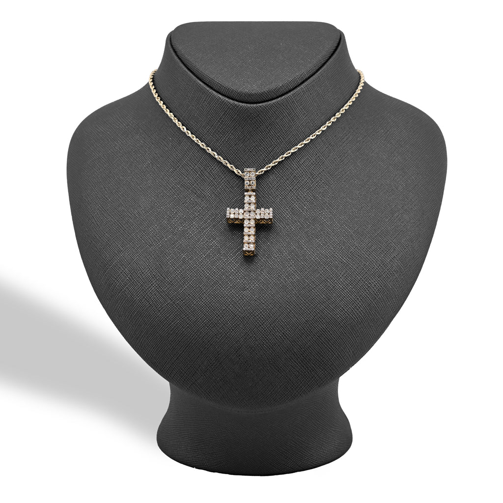 10K Yellow Gold 1.0 CT Natural Diamond Religious Cross Cage Back Men Women Pendant
