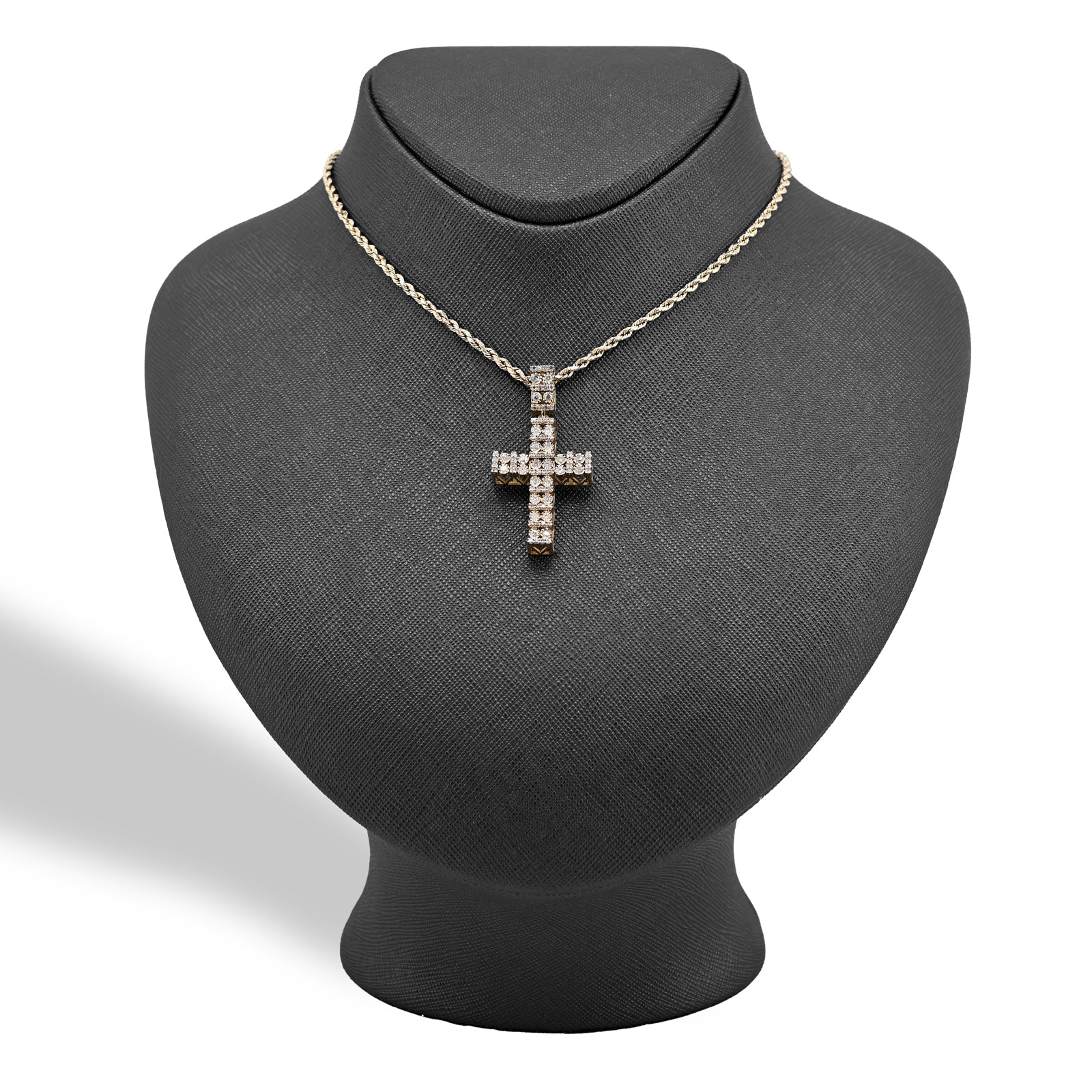 10K Yellow Gold 1.0 CT Natural Diamond Religious Cross Cage Back Men Women Pendant