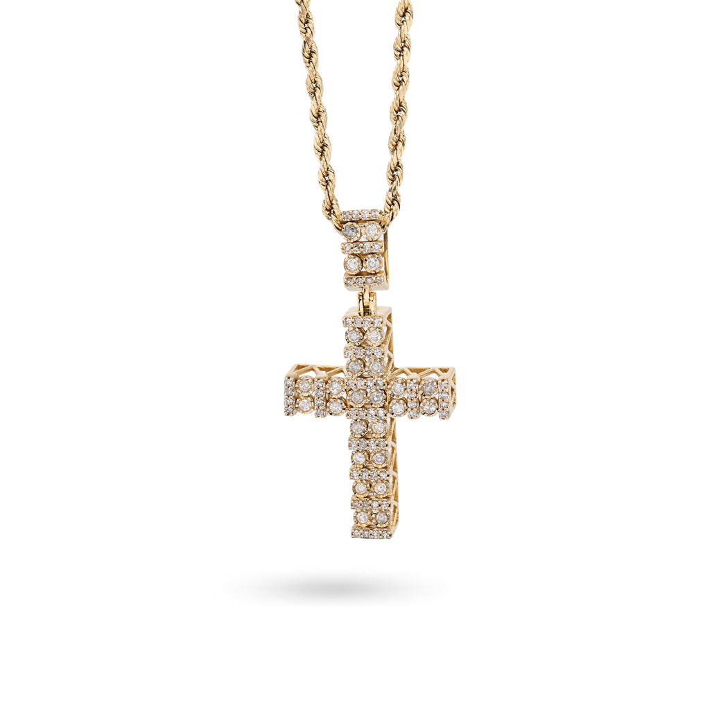 10K Yellow Gold 1.0 CT Natural Diamond Religious Cross Cage Back Men Women Pendant