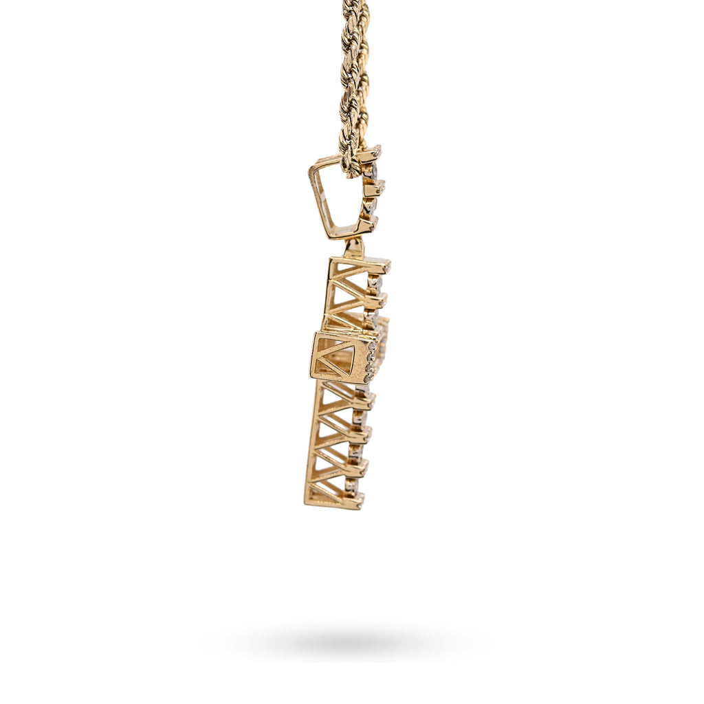 10K Yellow Gold 1.0 CT Natural Diamond Religious Cross Cage Back Men Women Pendant