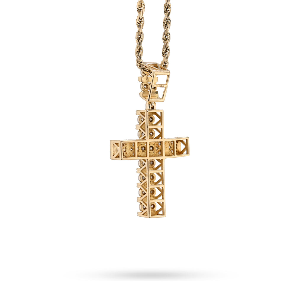 10K Yellow Gold 1.0 CT Natural Diamond Religious Cross Cage Back Men Women Pendant