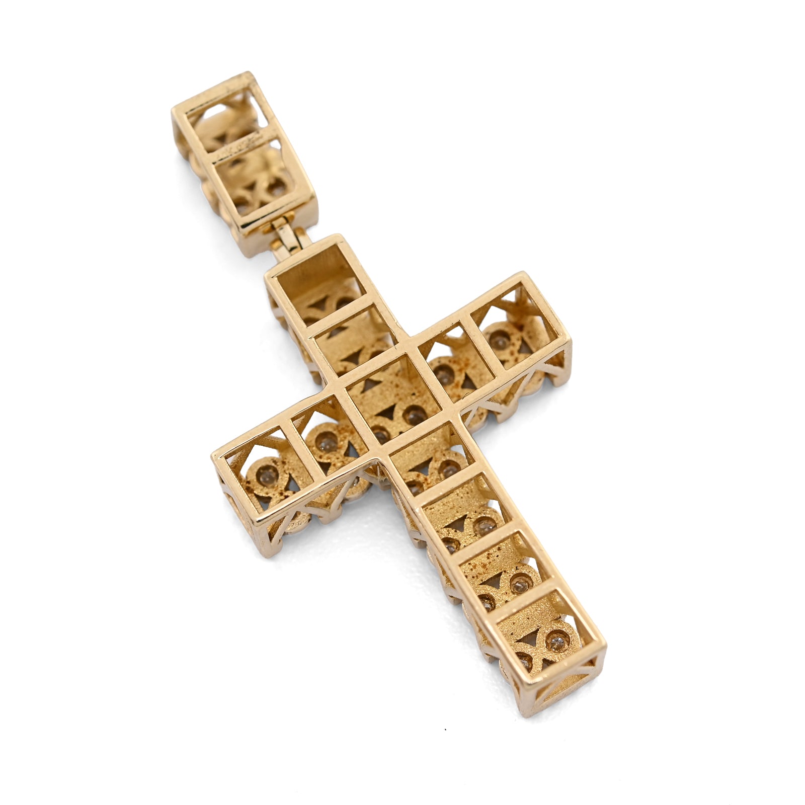 10K Yellow Gold 1.0 CT Natural Diamond Religious Cross Cage Back Men Women Pendant