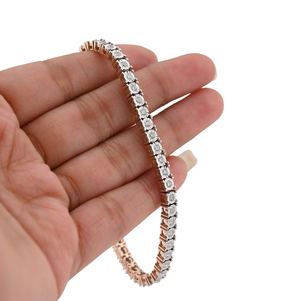 10k Rose Gold 2.5 CT Natural Diamond 7.5" Tennis Bracelet Men Women 18g