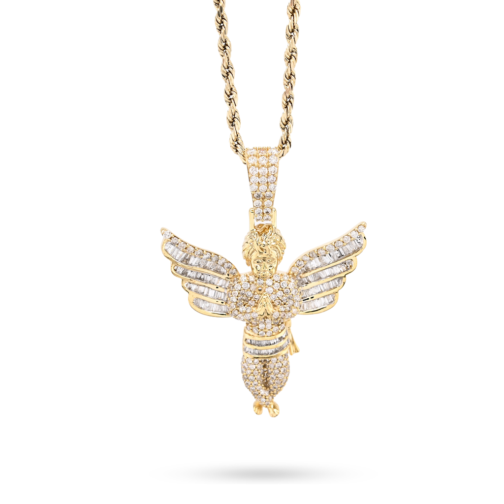 10K Yellow Gold 2.10 Natural Diamond Angel Charm Religious Pendant