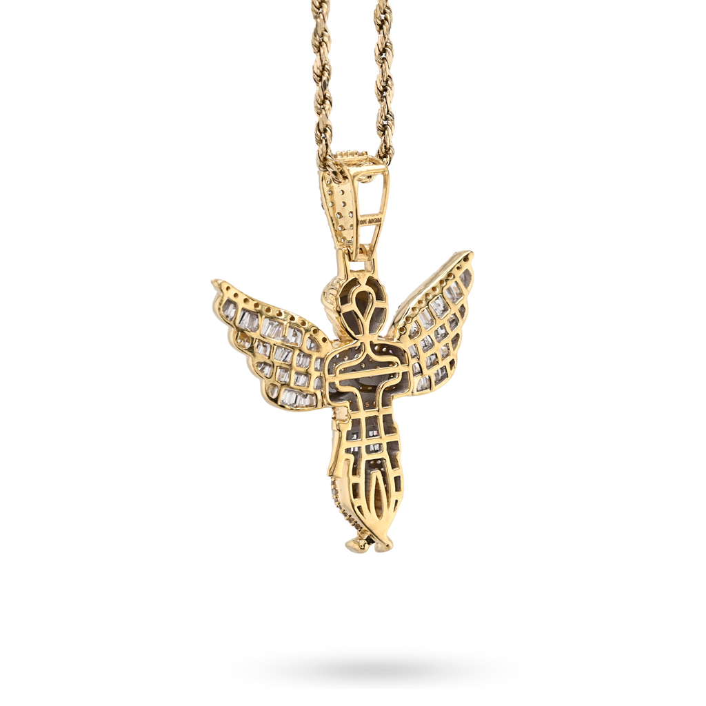10K Yellow Gold 2.10 Natural Diamond Angel Charm Religious Pendant
