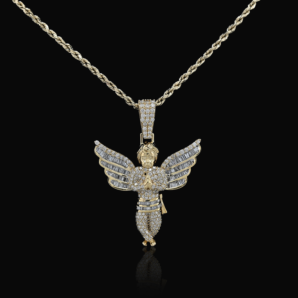 10K Yellow Gold 2.10 Natural Diamond Angel Charm Religious Pendant