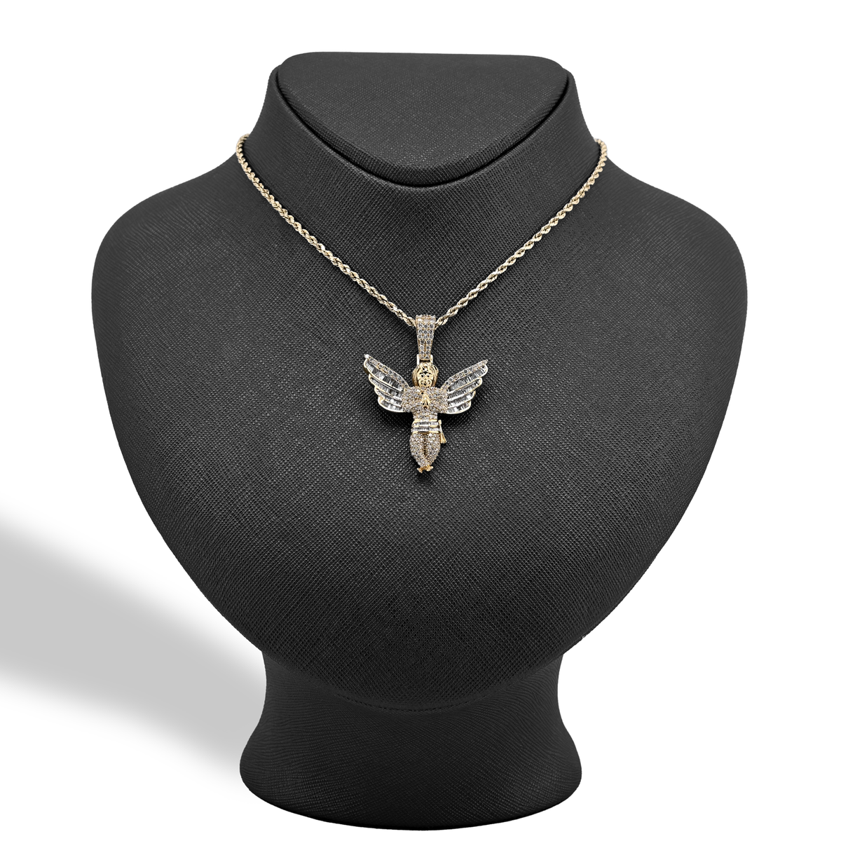 10K Yellow Gold 2.10 Natural Diamond Angel Charm Religious Pendant