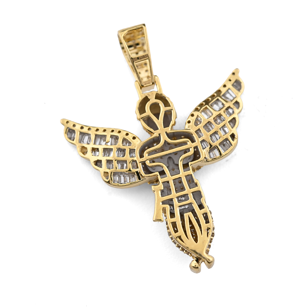 10K Yellow Gold 2.10 Natural Diamond Angel Charm Religious Pendant