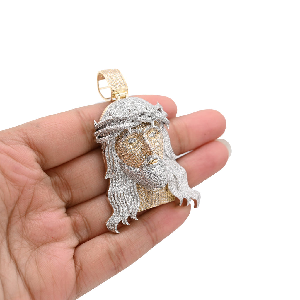 10K Yellow Gold 3.75 CT Natural Diamond Jesus Head Pendant Religious Men Charm