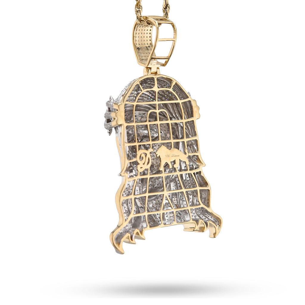 10K Yellow Gold 3.75 CT Natural Diamond Jesus Head Pendant Religious Men Charm