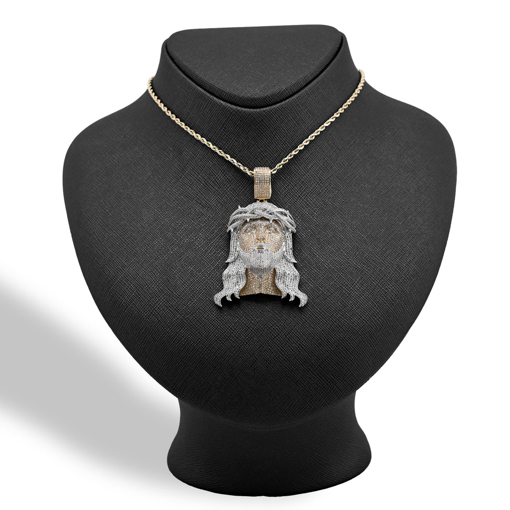 10K Yellow Gold 3.75 CT Natural Diamond Jesus Head Pendant Religious Men Charm