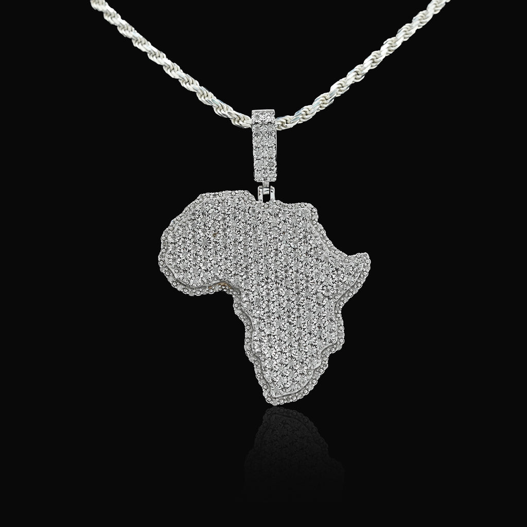 925 Sterling Silver 0.83 CT Natural Diamond Africa Pendant Men's Charm
