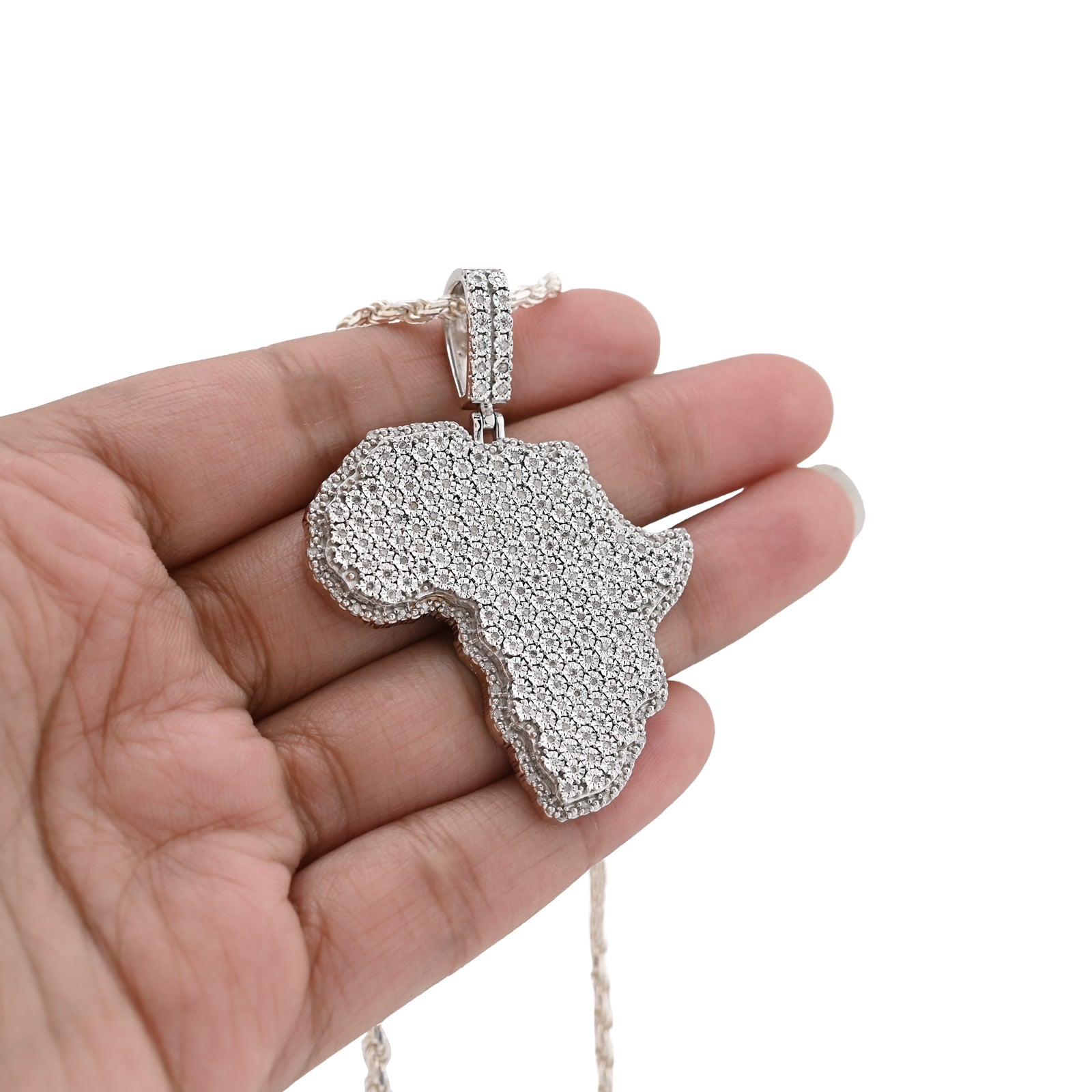 925 Sterling Silver 0.83 CT Natural Diamond Africa Pendant Men's Charm