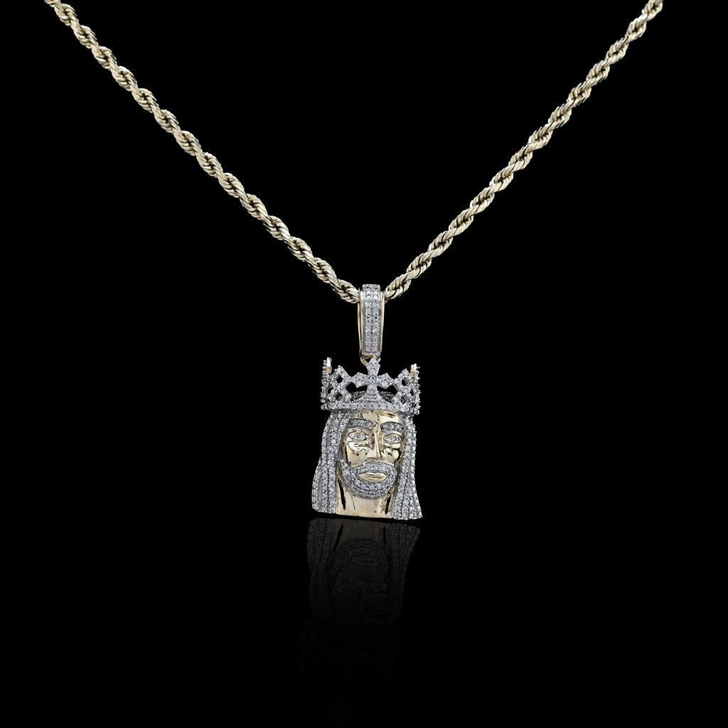10K Yellow Gold 0.20 CT Natural Diamond Jesus Head Pendant