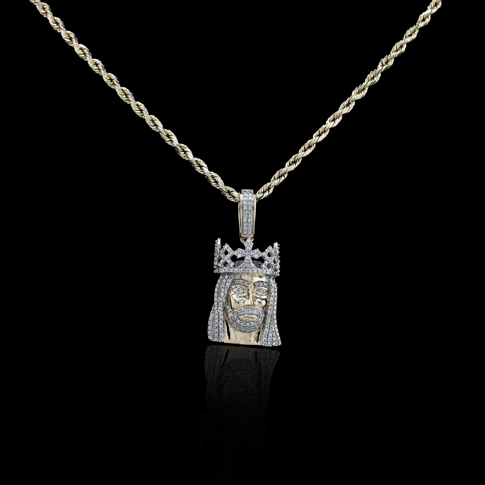 10K Yellow Gold 0.20 CT Natural Diamond Jesus Head Pendant