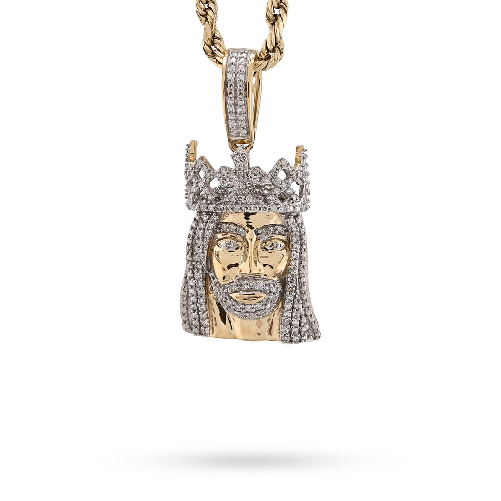 10K Yellow Gold 0.20 CT Natural Diamond Jesus Head Pendant