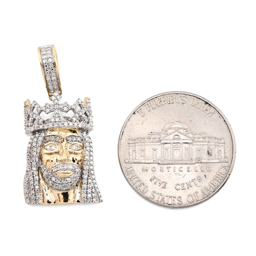 10K Yellow Gold 0.20 CT Natural Diamond Jesus Head Pendant