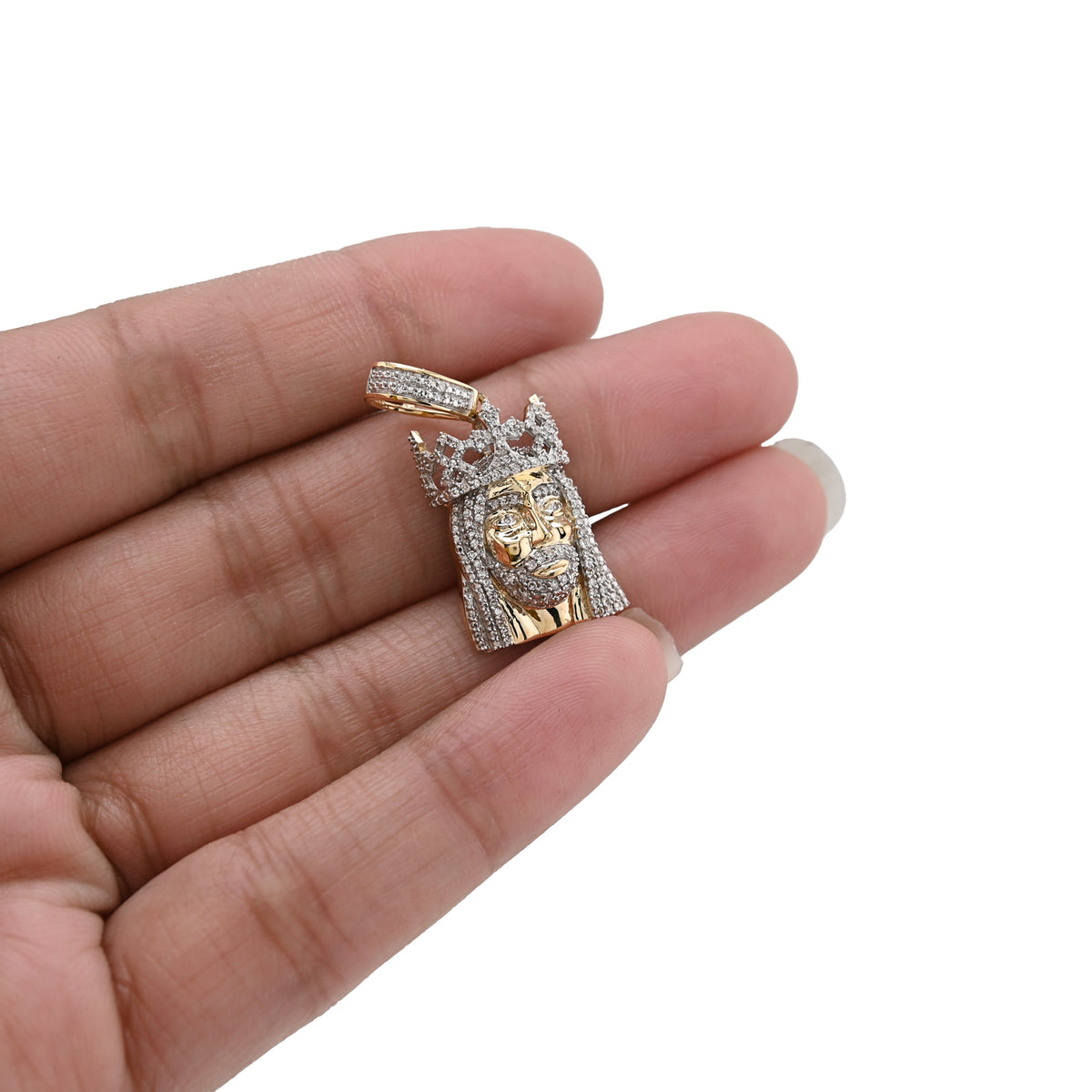 10K Yellow Gold 0.20 CT Natural Diamond Jesus Head Pendant