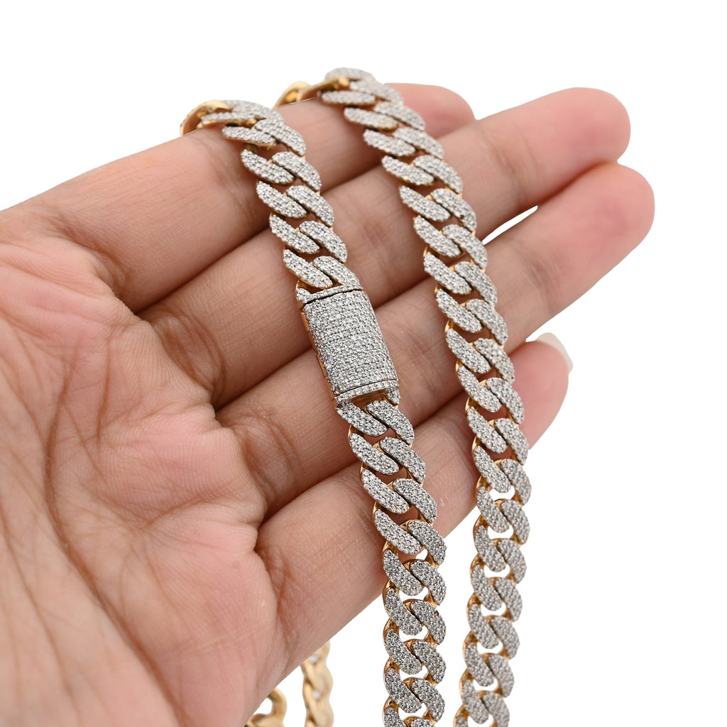10K Yellow Gold 9.5 CT Natural Diamond Cuban Link Chain 8 MM Men 54.6 g Necklace 22"