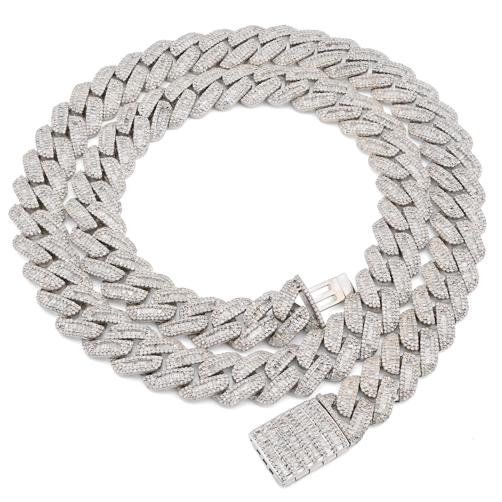 925 Sterling Silver 20.26 CT Natural Diamond 13 MM Cuban Link Necklace 22" Men Chain 113.6 g