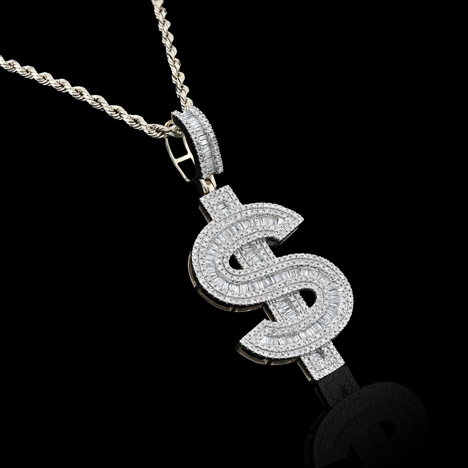 10K Yellow Gold 1.40 CT Natural Diamond "$" Sign Charm Men 48.5 MM Pendant 7 g