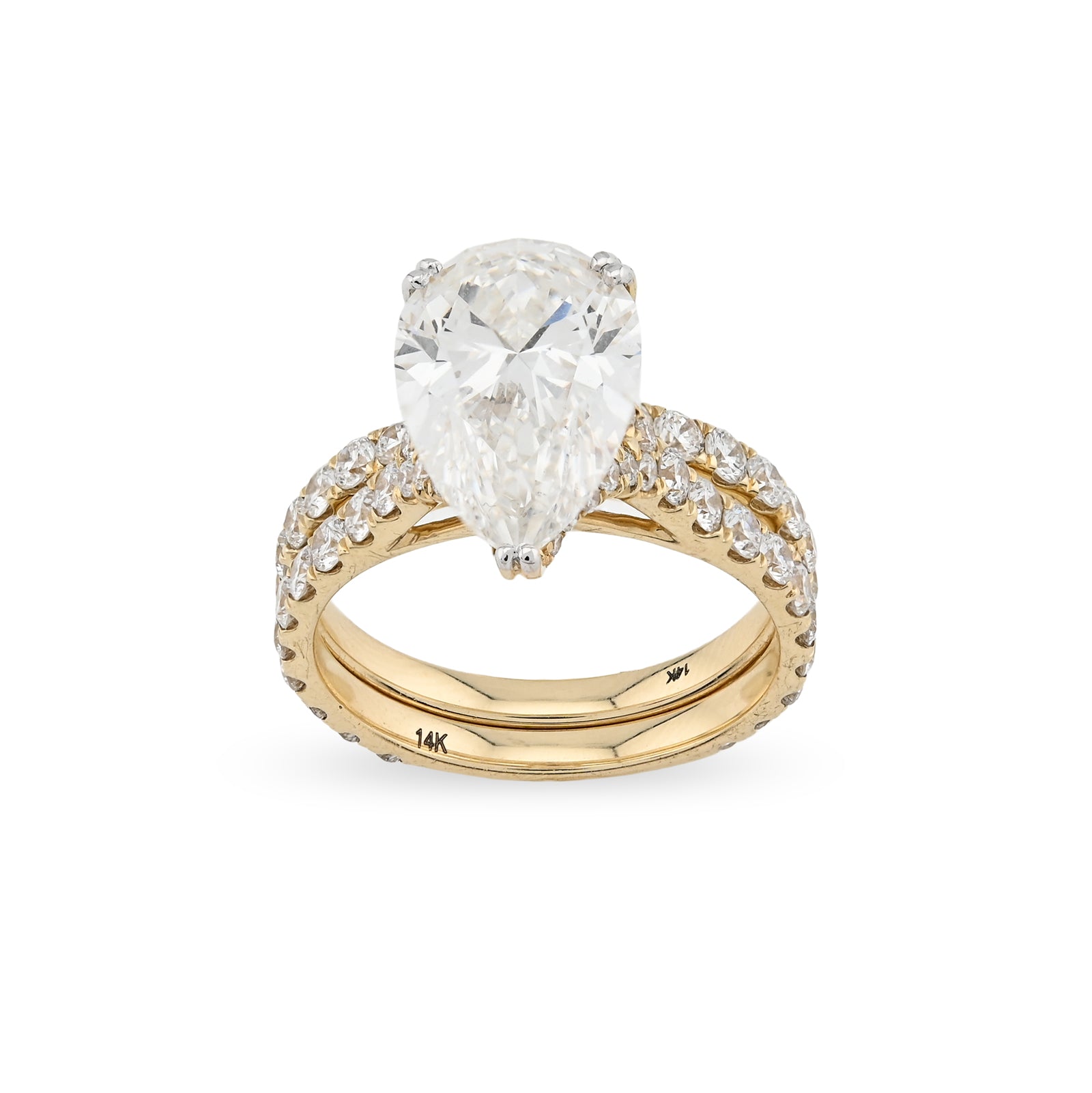14K Yellow Gold 5.85 CT Teardrop Diamond Ring with Band for women
