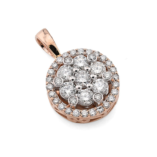 10K Rose Gold 1 CT Natural Diamond Flower Cluster Pendant Women small Charm