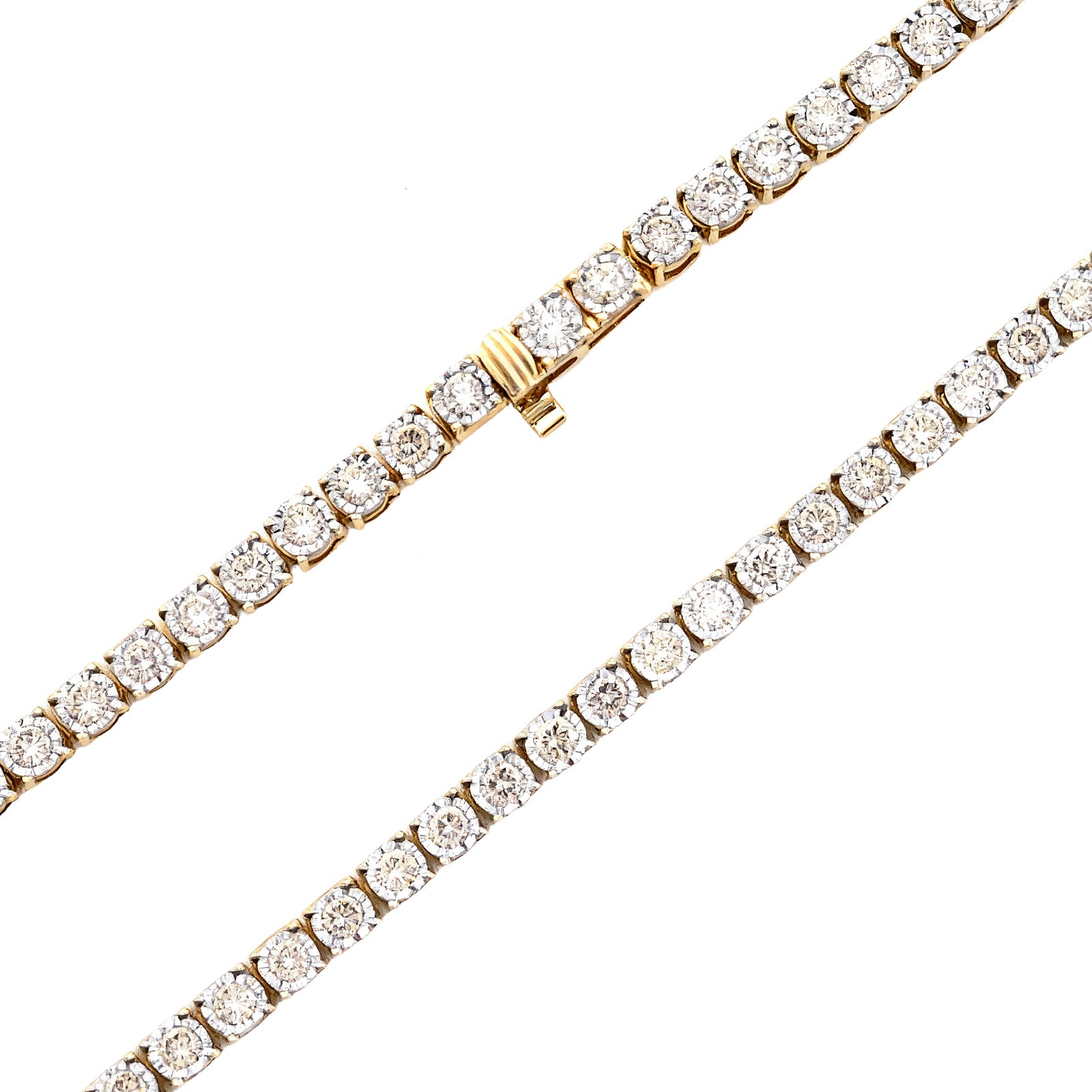 10K Yellow Gold 9.50 CT Natural Diamond Illusion Set Tennis Chain 3 MM 24" Men Necklace