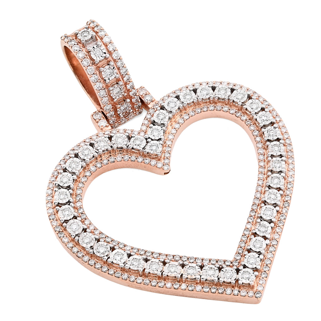 10K Rose Gold 1.5 CT Natural Diamond Heart Shape Pendant Illusion 54.7 MM Women Charm 19.8 g
